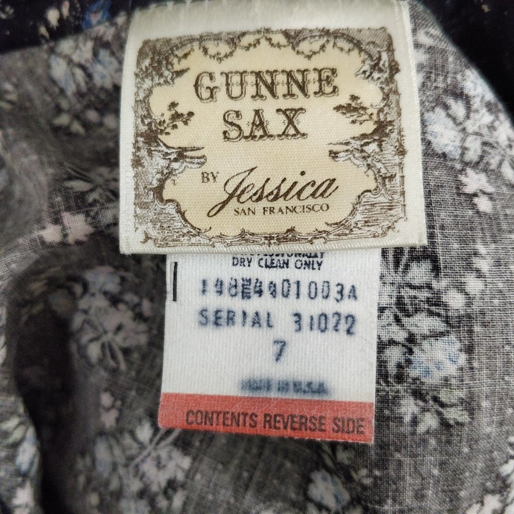 Gunne Sax Black Calico Floral Velvet Button Dress Gunnie RARE Dark moody - Picture 15 of 16